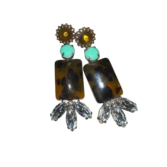 J. Crew Tortoiseshell & Turquoise Earrings | Statement Jewelry - Picture 3 of 9